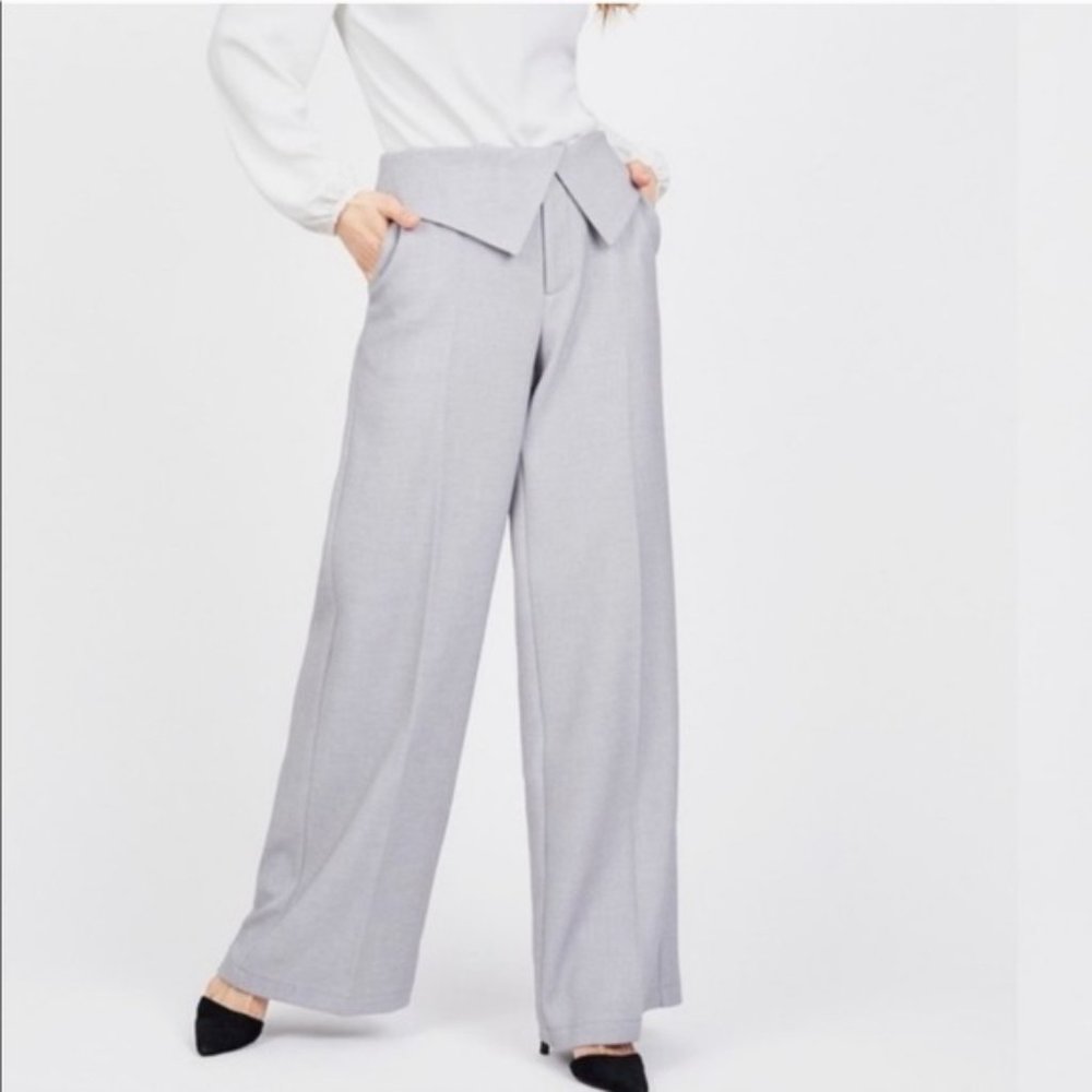 Mid-Rise Wide Leg Dress Pant with Fold Over Waist